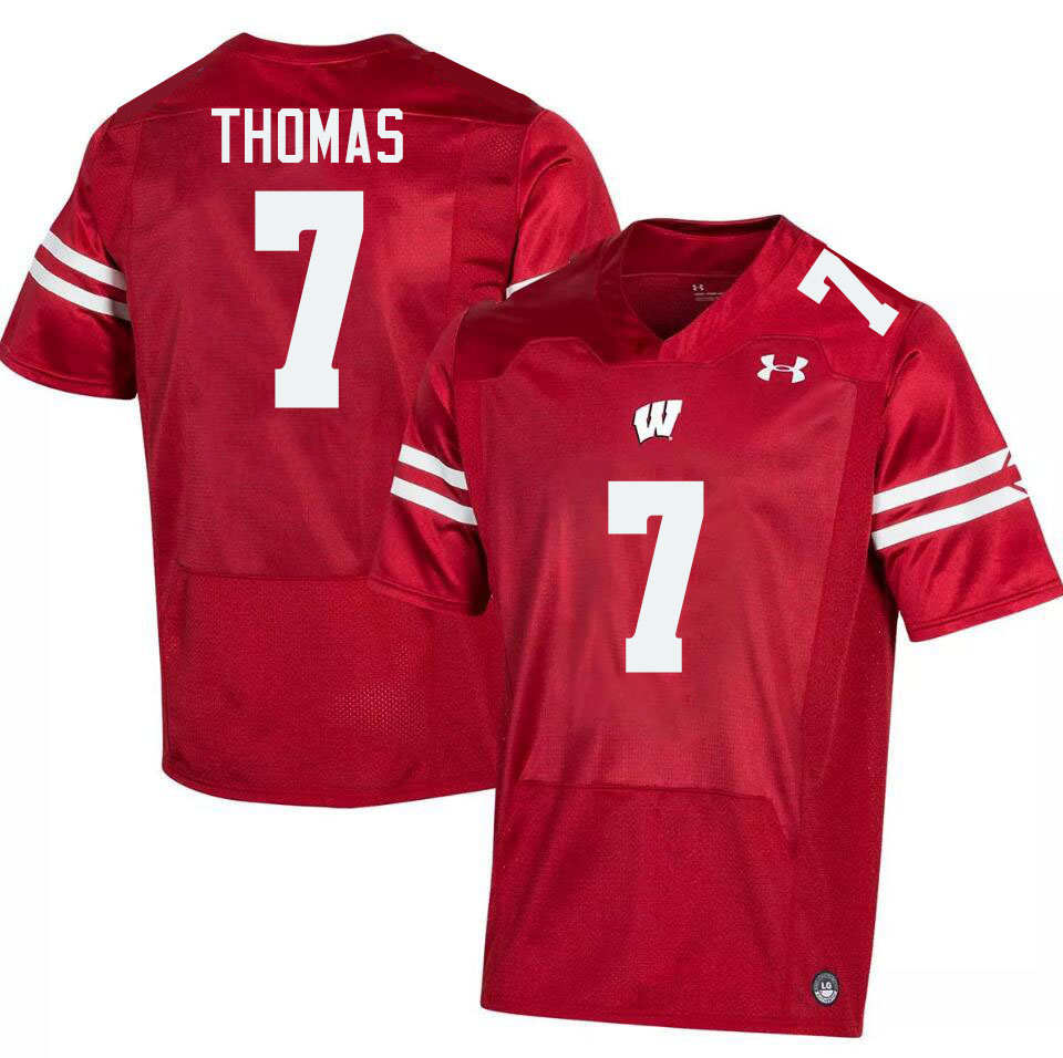 Men #7 Jaheim Thomas Wisconsin Badgers College Football Jerseys Stitched-Red